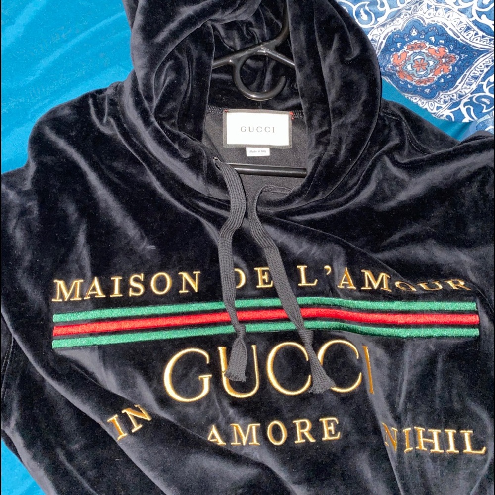 GUCCI COTTON BLEND SUEADE EMBROIDERED HOODIE